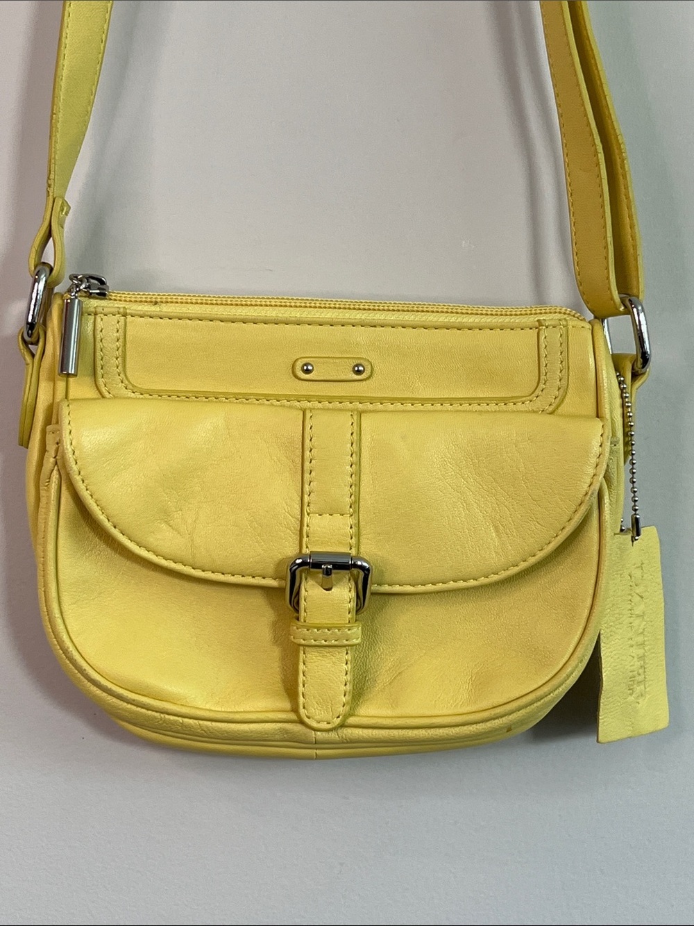Yellow DANIER LEATHER Mini Crossbody Purse Adjustable Strap Multi Pocket